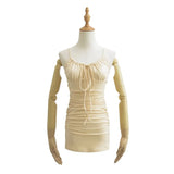 Zingj Trend Spicy Girls Draw Rope Pleated Suspense Dress Lace-Up Waist Show Thin Holiday Bag Buttocks