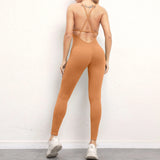 Zingj V Neck No Embarrassment Line Yoga Fitness Jumpsuit Show Back Hip Sports Jumpsuit Dance Pants Women-Outfit