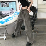 Pants Women Loose Pockets Teens Unisex Streetwear Retro Chic Ins Ulzzang Casual Baggy Vintage College Thin Summer