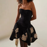 2025 Spring New Dress Elegant Fashion Style Spliced Three-Dimensional Flowers Fluffy Skirt