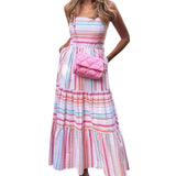 Spot 2025 Summer New Women's Fashion Temperament In The Long Striped Slip