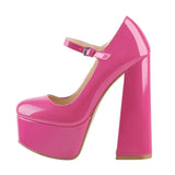 Onlymaker Women Pumps Mary-Jane Platform Black Pink Chunky 16CM High Heels Ankle Strap Dress Party Hoof Heel Plus Size