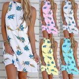 Summer Sexy O Neck Backless Sleeveless Women's Dress 2020 New Fashion Loose Flower Print Ladies Mini Dresses Plus
