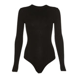 Ladies Sexy Bodysuit Solid Fashion Skinny Bodycon Women Bodysuit Long Sleeveles O-Neck Casual Black Beige Female