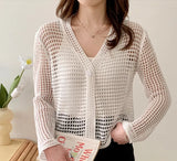 Zingj Korean Summer New Design Feel Hollowed-Out Long-Sleeved Pure Desire Knitted Cardigan Sunscreen Dress