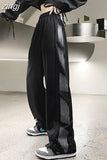 Harajuku Retro High Waist Black Sweatpants Women Fashion Loose Striped Streetwear Casual Trousers Korean All Match