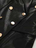 Spring Autumn Extra Long Black Faux Leather Trench Coat for Women Double Breasted Luxury Elegant British Fashion