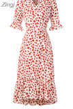 V Neck Split Floral Print Long Dress Women Summer Ruffles Half Sleeve Boho Casual Beach Dress Elegant Wrap Midi