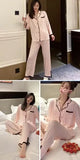 Solid Pajama Sets Women Simple V-neck Long Sleeve Homewear M-3XL Casual Breathable Loose Single Breasted Pyjamas