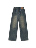 Zingj New Retro Wash Do Old Straight Leg Jeans Female Design Feeling High Waist Loose Versatile Drag Wide Leg