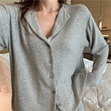 Solid Pajama Sets Women Simple V-neck Long Sleeve Homewear M-3XL Casual Breathable Loose Single Breasted Pyjamas