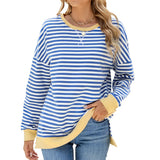 Zingj New 2024 Round Collar Stripe Splicing Split Loose Hoodie Top-Outfit