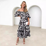 Zingj Summer Style New Hot Style Holiday Style Bubble Sleeve Print French Cake