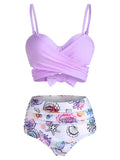 Swimsuit Mid Waist Bikini Women Swimwear Shell Starfish Print Tie Dye Padded Two-Pieces Bikini Set Bathing