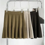 Knit Solid Elastic High Waist Pleated Mini Skirt- Outfit