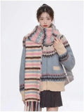 Blue Printed Stand Collar Knitted Cardigan- Outfit