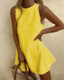 Dress Women Summer Fashion Solid O Neck Sleeveless Party Dress Women Casual Loose Ladies Mini Dress
