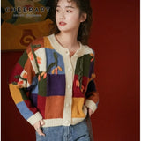 Color Block Cardigan Sweater Flower Button Up Cute Sweater Knitted Japanese Cardigan Knitwear Kawaii