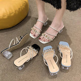 Female Summer Outside Wear 2025 New Web Celebrity Rhinestone Shoes Fashion Thick Heel High Heels With A Word Slipper