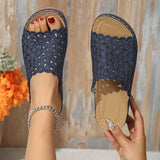 Large-Size Simple Flowers Hollow Thick Bottom Slippers Women Outside The Slope And Light Beach Cold