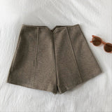 Women Winter Woolen High-waist Solid Zipper Students Casual Outwear Slim Korean Style A-line All-match Fashion