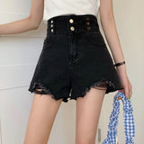 Women Streetwear Cute Hole High Waist Button Oversize S-5XL Soft Fashion Elegant Office Lady Summer Clothing Harajuku