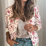 Casual Floral Printed Bomber Jacket Autumn Elegant Zipper Coat Office Wear Slim Office Jackets Vintage Outwear
