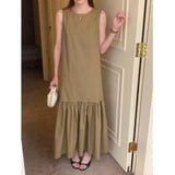 Zingj Chic Summer New Dew Back Loose Sleeveless Vest Skirt Flounce Skirt Place Splicing Long Dress