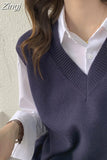 2023 Spring Autumn New Knit Sweater Vest Women Casual Ladies Sweater Vests Vintage Fashion Woman Knitted Sleeveless