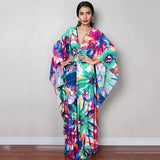 Print Deep V-neck Dress Batwing Sleeve Long Dresses Women 2022 Summer Dress Beachwear Bohemian Women Kaftan