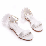 Cm Square With Shallow Mouth With Sandals Ivory White Silk Satin Bridal White Beads Tied Sandals To The