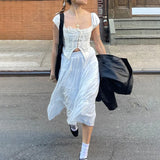 Zingj Spice Girl Pure Color A-Line Skirt 2023 Retro Bohemian Wind Splicing Loose Show Thin Long Skirt
