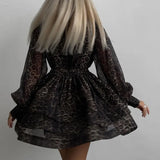 Zingj Women's Wear Early Spring 2024 New Chiffon Leopard Print Long Sleeved Dress Street Lapel Fluffy Dress-Outfit