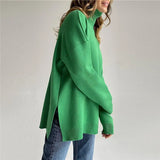 2022 Blue Turtleneck Loose Knitted Sweater Top Women Long Sleeve Jumper Autumn Winter Basic Oversized Casual