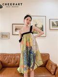 Oil Painting Backless Wrap Tank Dress Women Aesthetic Clothes 2022 Summer A Line Long High Fashion Dress