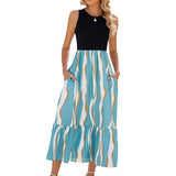 Zingj / Summer 2024 New Round Collar Sleeveless Print Tie-Dye Casual Dress Woman-Outfit
