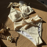 2025 New Small Fresh Shell Beach Special Fabric High-Waisted Split Swimsuit