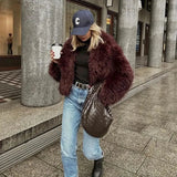 Teddy Burgundy Faux Fur Coat- Outfit