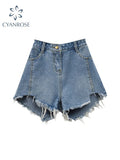 Summer Women A-line Denim Shorts Vintage Ladies Hot Short Pants High Waist Harajuku Streetwear Loose Wide-leg Jeans