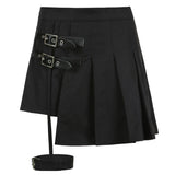 Punk Gothic Y2K Black Skirts Women High Waist Irregular Bandage Mini Skirt Kawaii Female Streetwear Buckle Rock