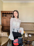 Ruffle Flare Sleeve Lace Shirt Blouse Spring 2022 Womens Fashion Long Sleeve Top Designer Tight Shirt Korean