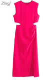 Cut Out Long Dress Women Summer Elegant Party Dresses For Women 2023 Rosy Sleeveless Midi Dress Woman Evening
