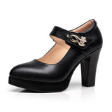 Wedding Dress Shoes With Thick Heels Model Cheongsam Show Waterproof Platform Thick Soles Single Shoes Catwalk One-Word Buckle Small Size High Heels