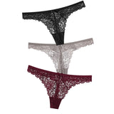 Sexy Lace Thong Low Waist Lace Transparent Panties Women Hollow out Breathable G String Briefs Bow Underwear
