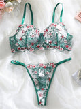 Sheer Lace Foliage Embroidered Lingerie Set- Outfit
