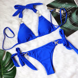 Woman 2022 Summer Stylish Diamond Crystal Lace-up Low Waist Beachwear Binkinis Set Sexy Separate Swimwear Bathing