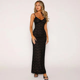 Suspension Lace Splicing Perspective Dress Body Solid Color Dew Back Sexy Dress