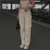 Y2k Cargo Pants Baggy Jeans Women Fashion 90s Streetwear Pockets Wide Leg High Waist Straight Denim Trousers