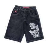 Pocket Embroidered Letter Print Jeans Men's Shorts Summer Vintage Super Wide-Legged Jeans 211-0-Outfit