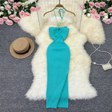Zingj Sunshine Wind Sweet Slim Show Thin Tight Knit Dress Socialite Temperament Hanging Neck Off The Shoulder Slit
